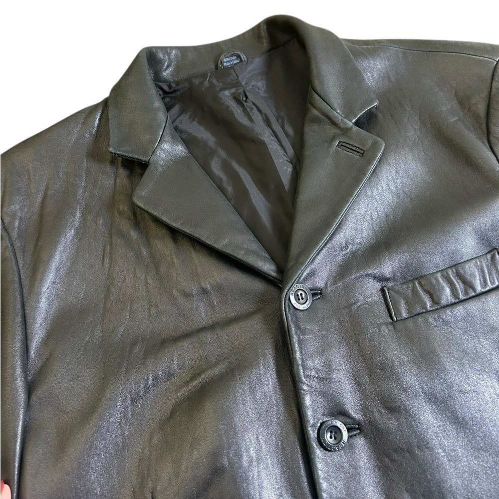 Kenneth‎ Cole Reaction Y2K Smooth Lamb Leather Blazer Jacket XXL Black